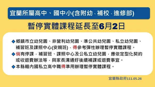 ▲▼宜蘭疫情延燒，暫停實體課程延至6/2等。（圖／宜縣府提供，下同）