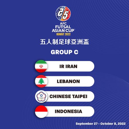 ▲▼亞洲盃五人制足球，中華隊和12冠王者伊朗、黎巴嫩及印尼同在C組。（圖／翻攝自Facebook／中華民國足球協會CTFA）