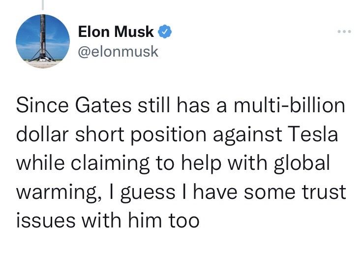 ▲▼馬斯克在推特指稱比爾蓋茲放空特斯拉股票           。（圖／翻特推特／Elon Musk）