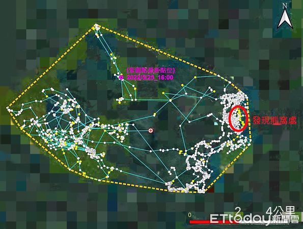 ▲崁頂黑熊Umas野放後9個月活動棲地範圍圖達48平方公里。（圖／台東林管處，下同）