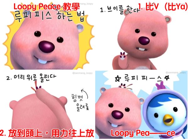 ▲Loopy教學Loopy Peace的比法。（圖／翻攝自theqoo／翻譯自《ETtoday星光雲》）