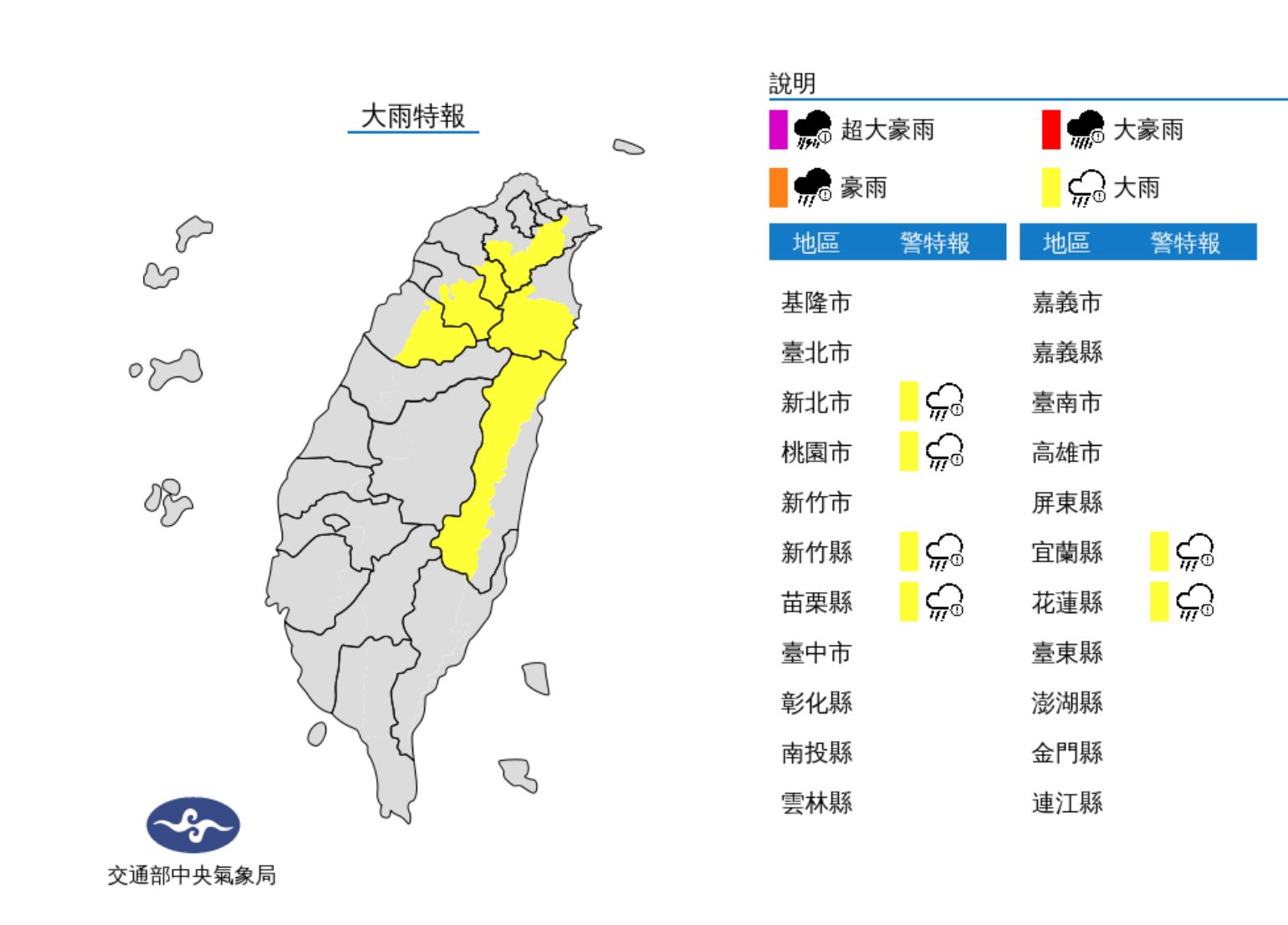 ▲氣象局發布大雨特報。（圖／氣象局）