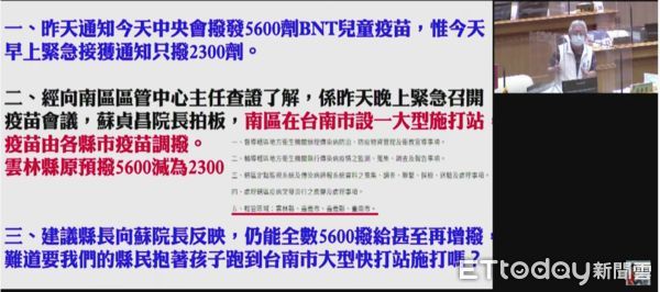 ▲雲林縣議員蔡東富於議會質詢指出中央設置大型快打戰竟是撥用各縣市原訂的疫苗劑量。（圖／記者蔡佩旻翻攝）