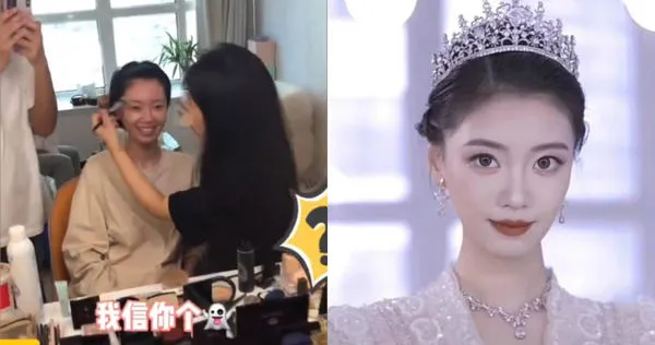 40歲女子初次拍婚紗，超高顏質讓化妝師傻眼。（圖／翻攝自微博）