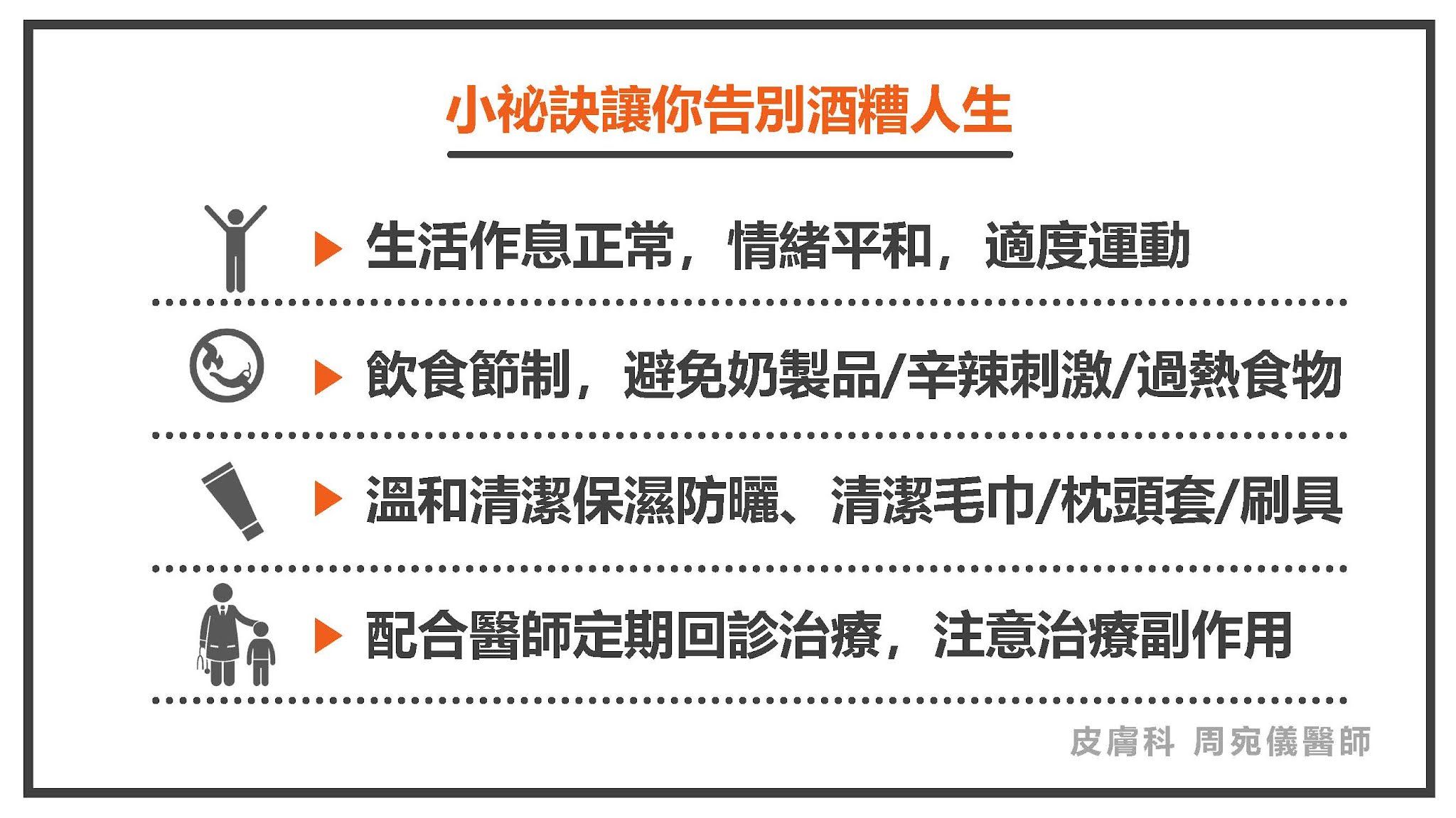 ▲酒糟肌衛教文章、處置方法。（圖／周宛儀醫師提供）