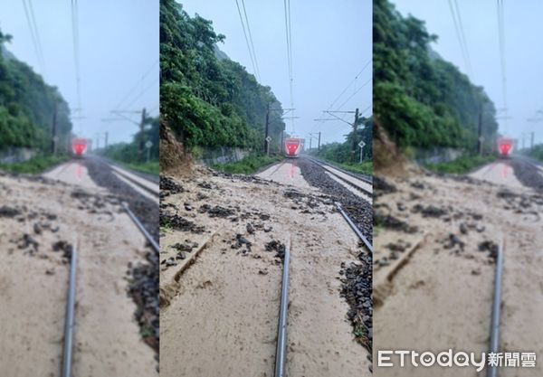 ▲▼龜山=大里間西正線(47K+610處)因豪雨造成路線積水淹過軌面。（圖／記者游芳男翻攝）