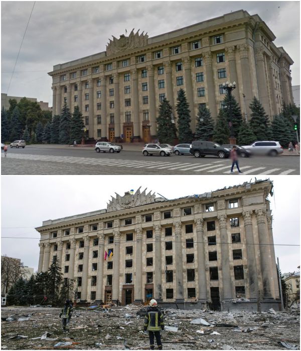  ▲▼哈爾科夫政府大樓。（上圖／翻攝自Google街景、下圖／達志影像／美聯社）