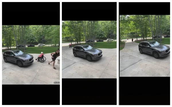 ▲▼美國網紅史密斯（Ross Smith）的阿嬤坐在輪椅上，從斜坡上滑下去。（圖／翻攝自instagram／rosssmith）