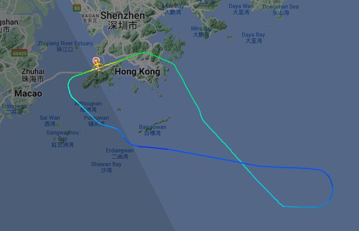 ▲▼華航班機起飛10分鐘「引擎熄火」　飛行員緊急折返香港國際機場。（圖／翻攝自flightradar24.com）