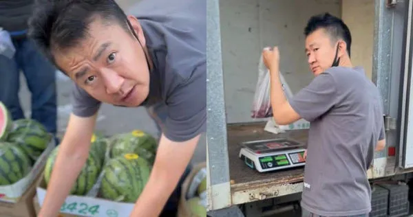 大陸38歲男演員李嘉明出道多年，近日被發現在路邊賣水果。（圖／翻攝自微博）