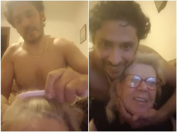 ▲▼36歲老公幫英國82歲奶奶瓊斯（Iris Jones）梳頭。（圖／翻攝自YouTube／iris Mohamed）
