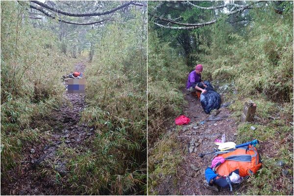 ▲▼三叉往桃山方向路徑中，有登山斜作8日下午發現一名女性登山客遺體。（圖／網友黃銘凱授權）