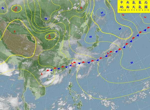 ▲中央氣象局地面天氣圖。（圖／氣象局提供）