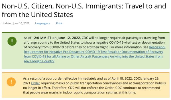 ▲▼美國入境政策鬆綁　12日起搭機乘客免出示陰性證明。（圖／翻攝自美國CDC網站公告）
