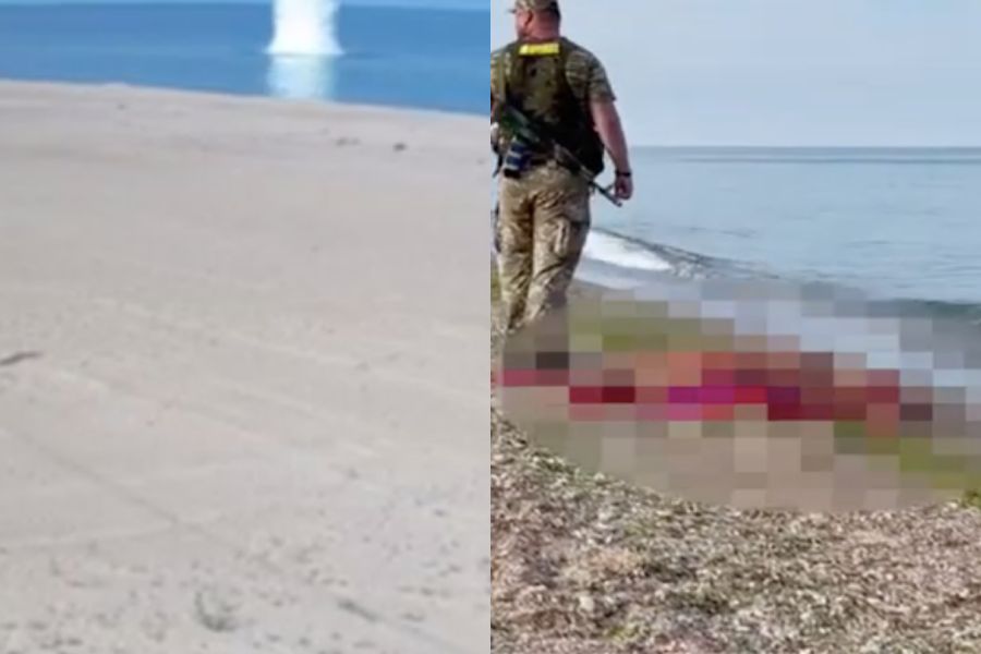 ▲▼ 烏克蘭一名男子下水游泳，疑似誤觸地雷。（圖／敖得薩地區警察）