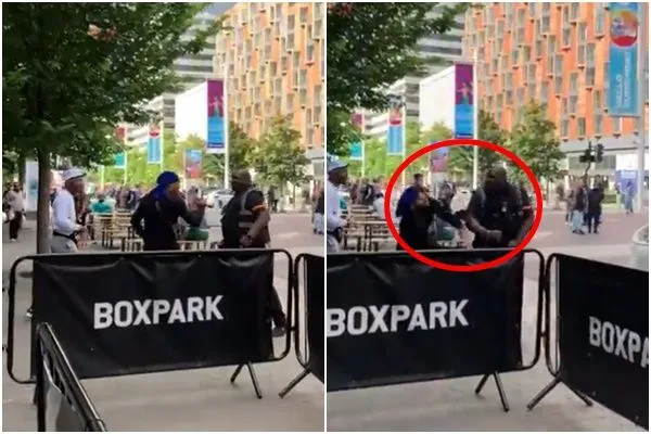 ▲▼前英國拳王法蘭西斯（Julius Francis）退休擔任保全，一拳KO奧客。（圖／翻攝推特@gloryglorytott）