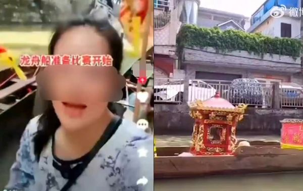 ▲▼廣東女子上龍舟自拍被罵爆　當地人：破壞我們千百年的傳統！。（圖／翻攝微博）