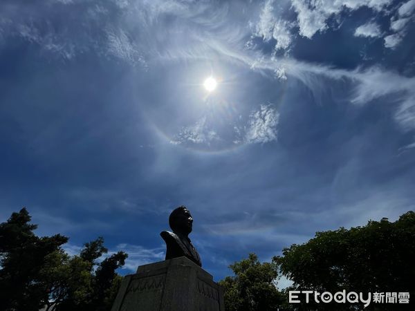 ▲台灣上空16日接近正午時分，出現了超大的日暈，許多民眾紛紛拿起手機拍下這難得的奇景上傳分享。（圖／記者林悅翻攝，下同）