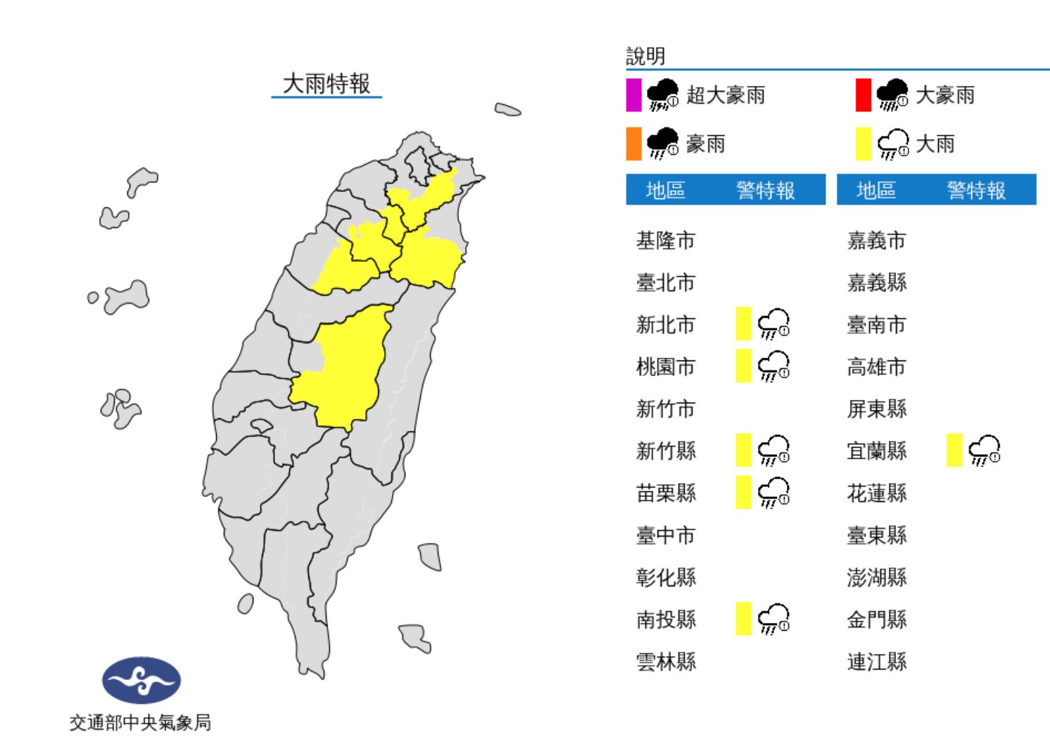 ▲氣象局發布大雨特報。（圖／氣象局）