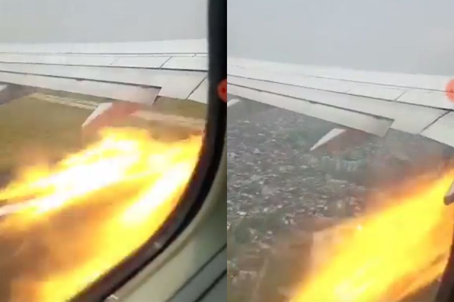 ▲▼ 香料航空波音737起飛後噴火。（圖／翻攝自Twitter）