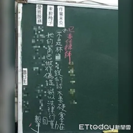 ▲林姓教師恐嚇學生「不會讓你們好過」，並且在黑版上寫下已委任律師。（圖／人本教育基金會提供）