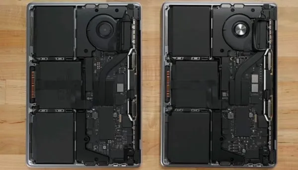 ▲Macbook Pro拆解後發現除了晶片之外其他完全相同。（圖／取自iFixit）