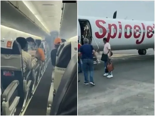 ▲▼印度香料航空（SpiceJet）一架客機起飛後機艙內冒出不明煙霧，緊急返航降落。（圖／翻攝自推特）