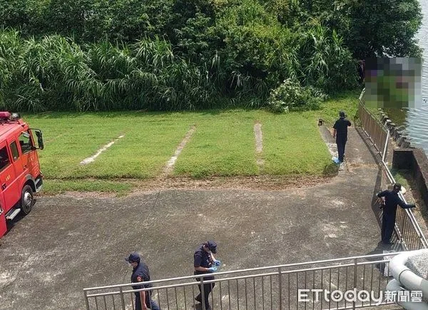 ▲▼台北市內湖區港墘抽水站，堤外河濱公園，民眾發現河面上疑似有人漂浮。（圖／記者黃彥傑翻攝）