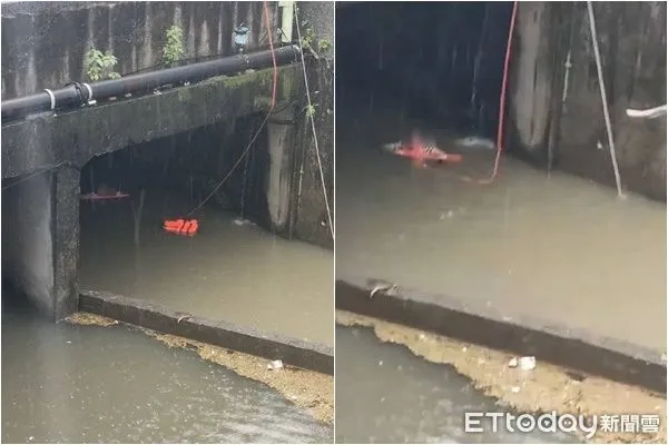 ▲▼高雄鳥松區正修路與公園路路口排水溝內救溺案件，將1名女性民眾(約45歲、肢體擦傷、意識清醒)救上岸。（圖／記者吳奕靖翻攝）