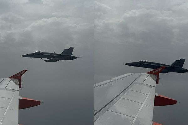 ▲▼英客機收到炸彈威脅　F-18戰機升空伴飛。（圖／路透）