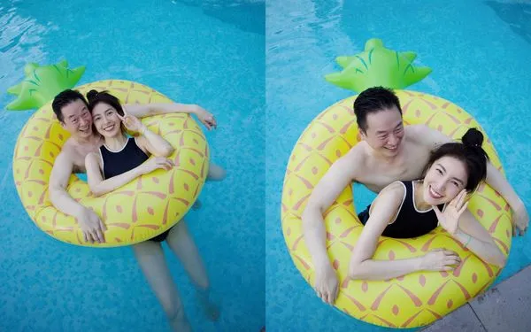 ▲楊謹華和老公Ben泳池戲水，甜躺泳圈。（圖／翻攝自Instagram／cheryllovel0ve）