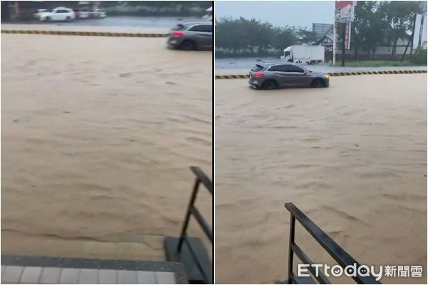 ▲南投竹山交流道前馬路在6月底遇午後暴雨、淹成泥石流。（圖／張姓網友提供）