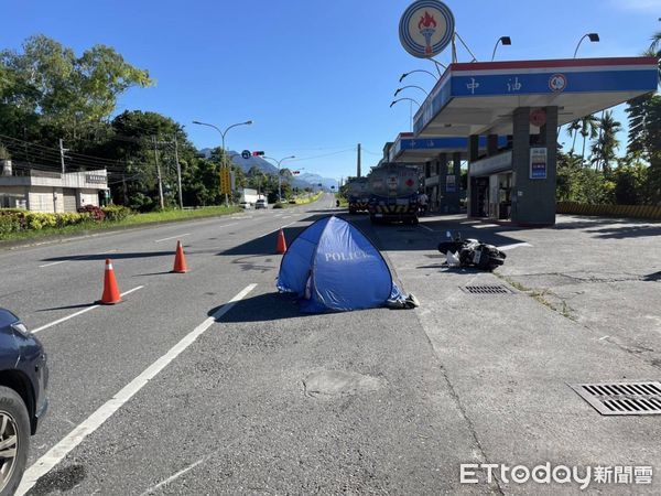 ▲▼女騎士與油罐車擦撞後倒地遭油罐車輾過頭部當場死亡。（圖／吉安警方分局提供，下同）