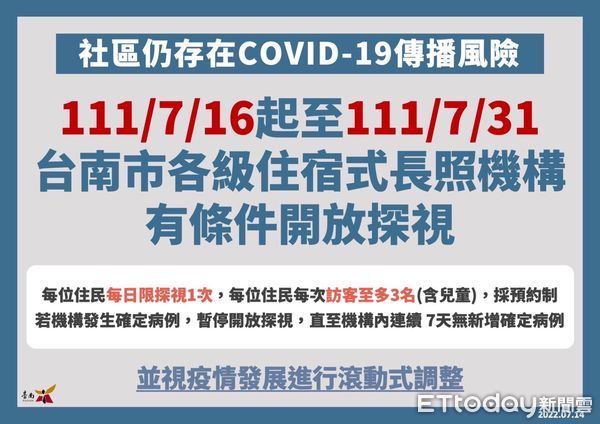 ▲台南市副市長趙卿惠14日公布台南市14日新增2051名COVID-19本土個案，各級醫院維持禁止探病至7月底，長照機構有條件開放探病。（圖／記者林悅翻攝，下同）