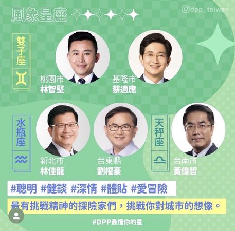 ▲▼民進黨官方Instagram昨（15日）公布18位參選人的「星座大盤整」，為即將登場的全代會大造勢暖身。（圖／翻攝自民進黨IG）