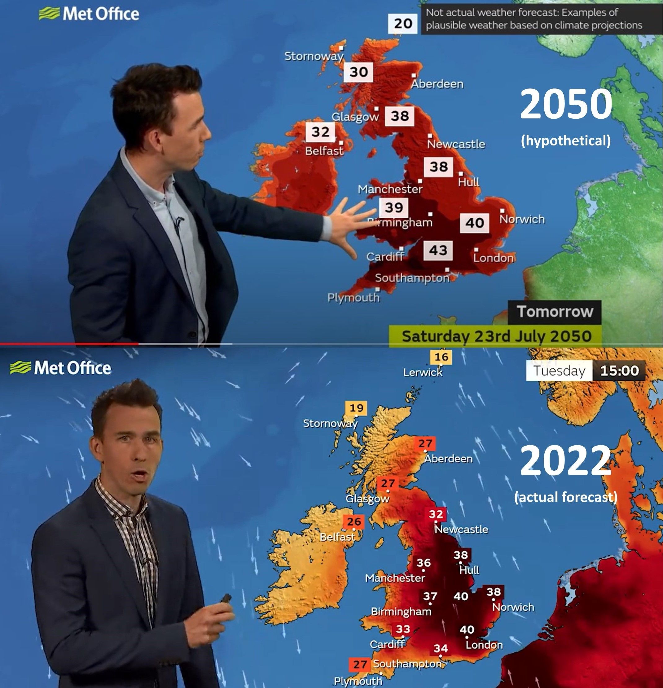 ▲▼ 英氣象局預測2050年的高溫。（圖／翻攝自推特）