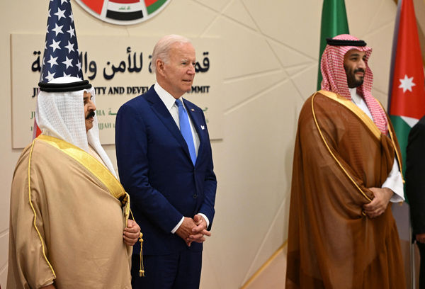 ▲▼美國總統拜登2022年7月13-16日上任後首次中東行，16日在沙烏地阿拉伯出席海灣阿拉伯國家合作委員會（GCC）會議（圖／路透）