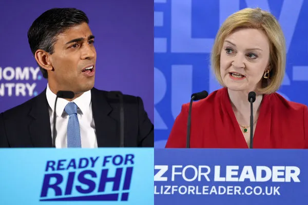 ▲▼英國前財相蘇納克（Rishi Sunak）與前外相特拉斯特拉斯（Liz Truss）爭奪保守黨黨魁。（圖／路透）