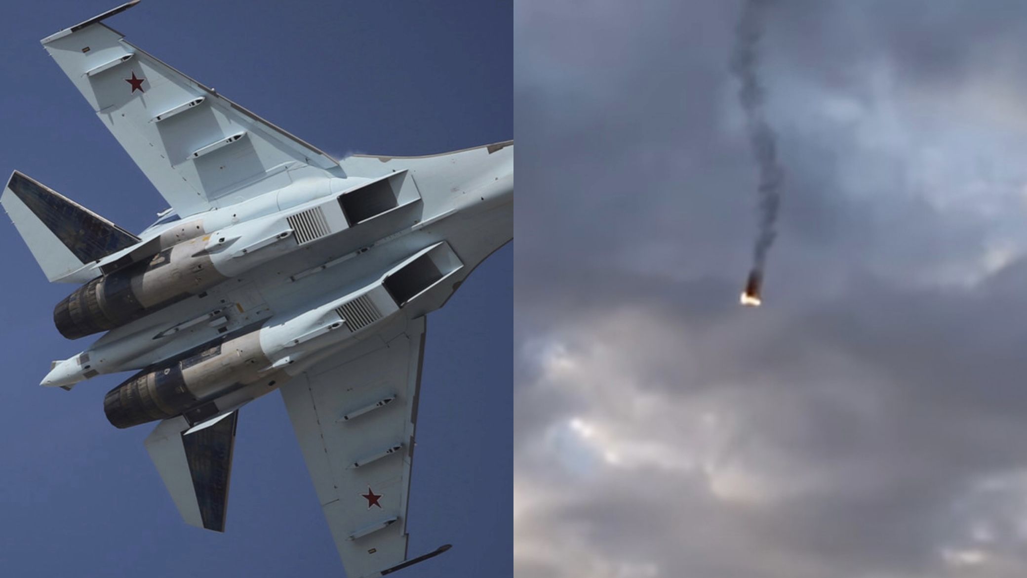 ▲▼俄軍新銳戰機Su-35傳二度遭擊落 影像曝光。（左圖／達志影像／美聯社／右圖／翻攝推特）