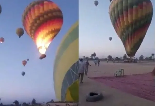 熱氣球「載28名遊客」空中相撞　60公尺高空墜地驚險墜地2人送醫。（圖／翻攝自Twittwr）
