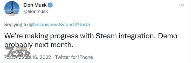 車上玩 Steam 遊戲不是夢 Elon Musk 宣布有望在 8 月展示遊戲