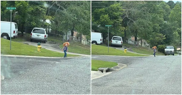 有名5歲男童扮恰吉，在社區街道行走。（圖／翻攝Kendra Walden臉書）