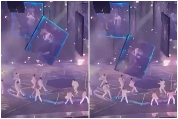 ▲MIRROR演唱會發生大螢幕掉落砸人意外。（圖／翻攝自推特）