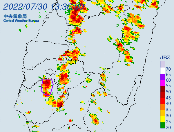 ▲▼氣象局針對台南發布大雷雨訊息。（圖／氣象局提供）