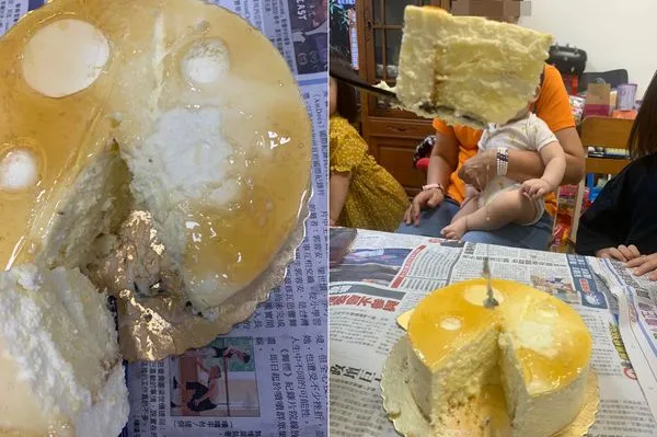 ▲一名女網友在某連鎖咖啡蛋糕店買蛋糕，回家切開卻發現裡頭卡有多根頭髮。（圖／翻攝自Facebook／爆料公社，下同）