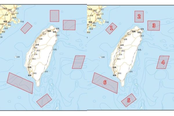 解放軍宣布「圍繞台灣」進行3天實彈射擊　區域圖曝光。橫圖版。（圖／新華社）
