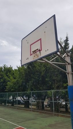 ▲青埔運動公園籃球場發現「國王牌」籃框？