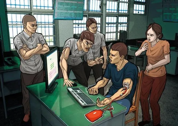 情侶檔一進緬甸KK園區辦公室，就遭詐騙集團強制抽血，當場嚇傻。