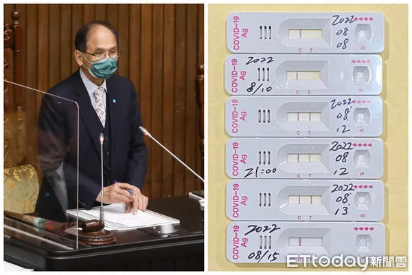 ▲立法院長游錫堃快篩陰。（合成照／記者林敬旻攝、翻攝臉書）