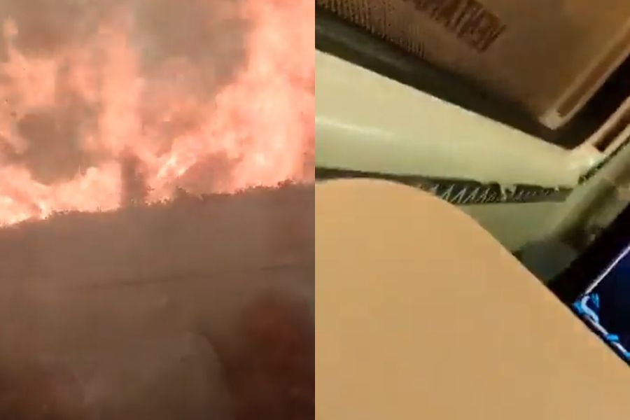 ▲▼ 西班牙一列火車行進中被野火包圍。（圖／翻攝自推特）